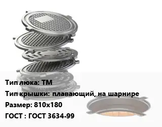 Люк чугунный ТМ плавающий, на шарнире 810х180 ГОСТ: ГОСТ 3634-99